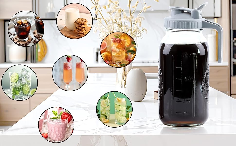 Cold Brew Coffee Maker 64 Oz Mason Jar Cold Brew Pitcher With Strainer