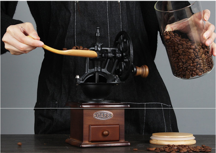 Samll MIni Vintage Grinder Manual Coffee Bean coffe wood/iron coffee machine