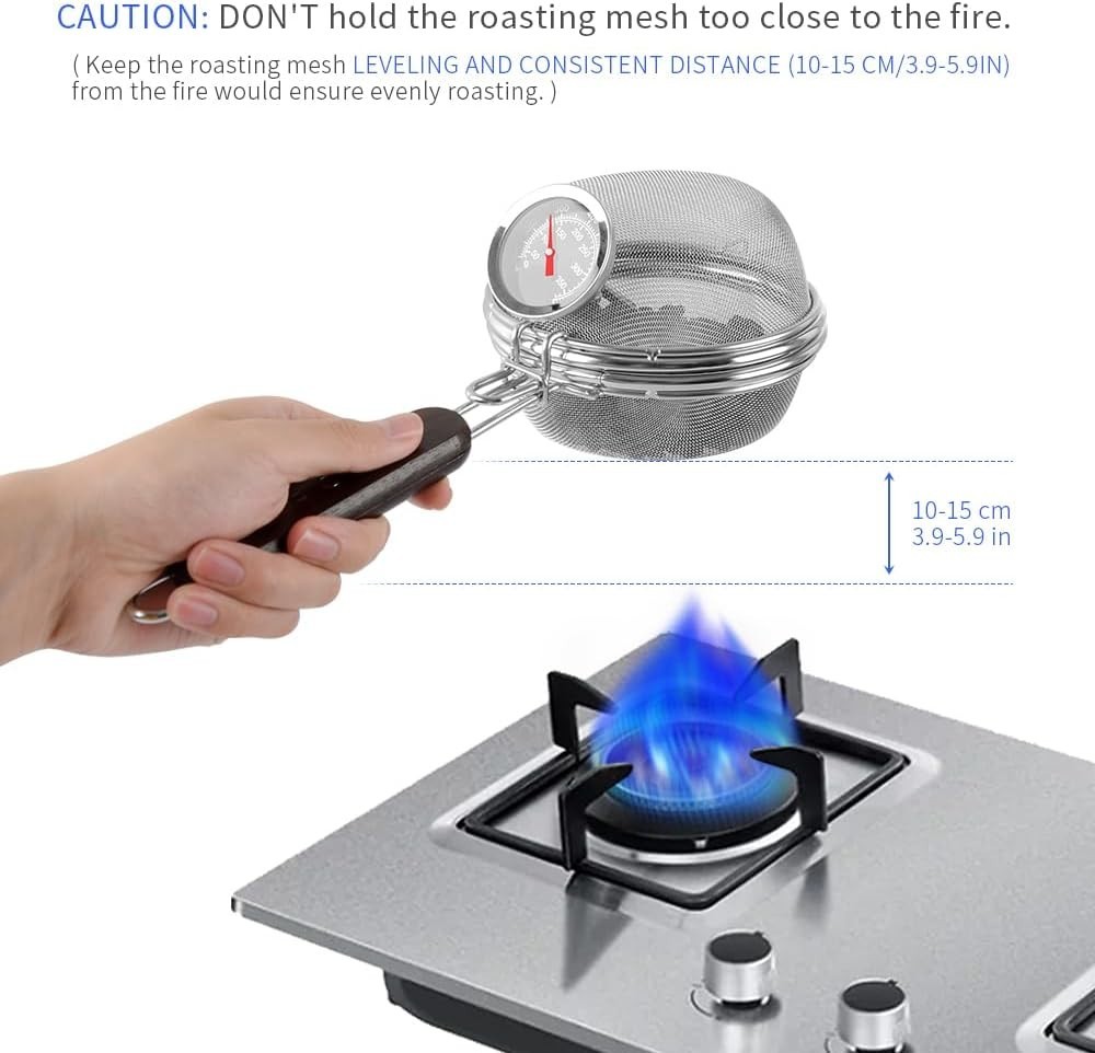 Portable Stainless Steel Coffee Bean Roaster with Thermometer