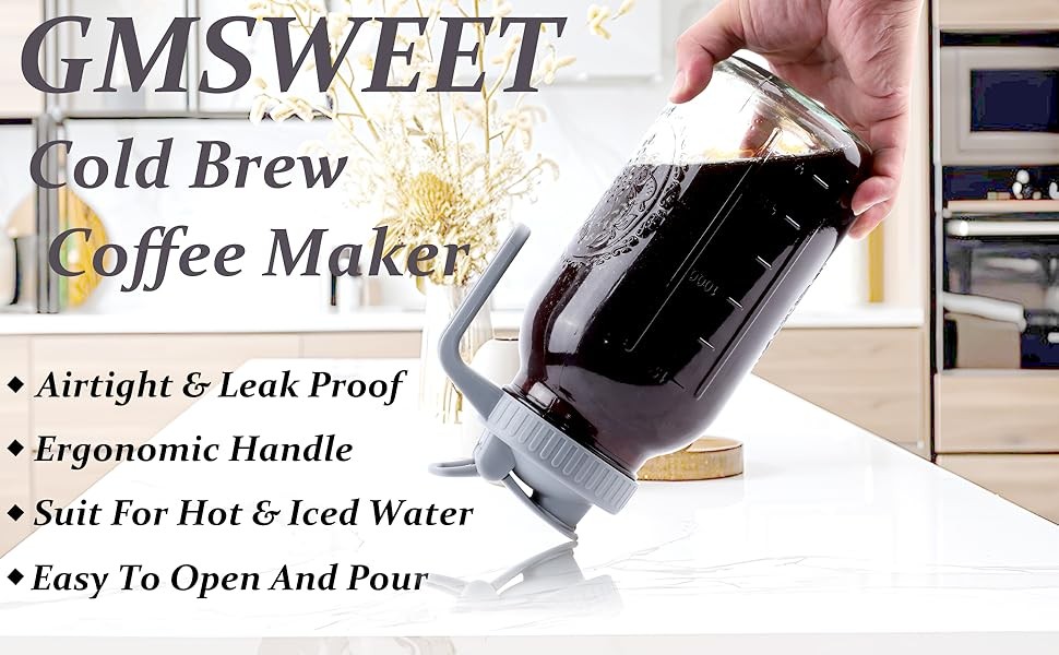 Cold Brew Coffee Maker 64 Oz Mason Jar Cold Brew Pitcher With Strainer