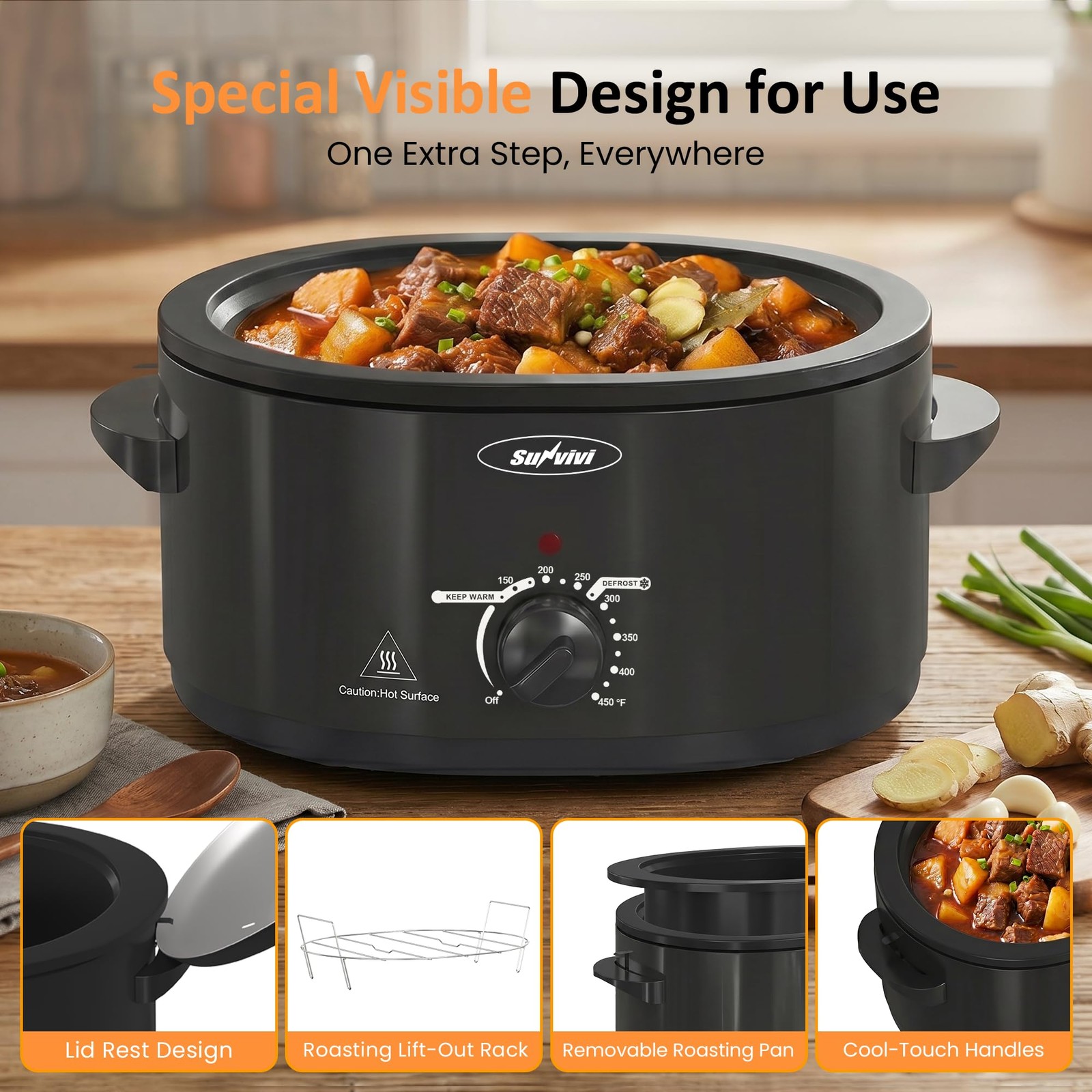 Sunvivi Electric Roaster Oven For Small Families 8Qt Portable Roaster