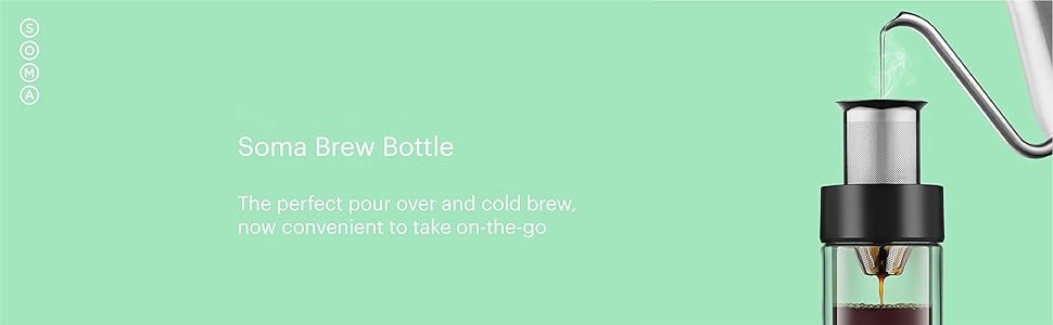SOMA Double Wall Glass Tea and Coffee Cold Brew Bottle, Bla, 12oz (SM18501K)