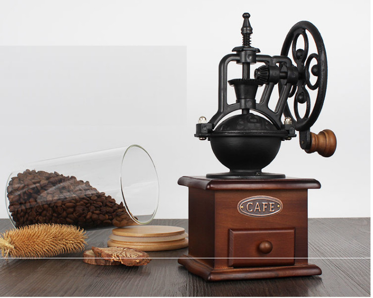 Samll MIni Vintage Grinder Manual Coffee Bean coffe wood/iron coffee machine