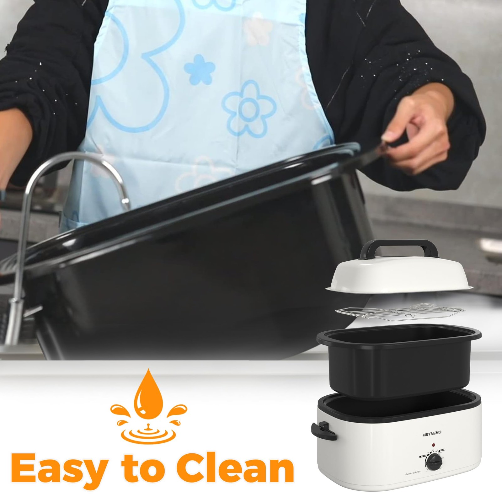 Heynemo Roaster Oven Electric Roaster Oven 26 Quart Lid Turkey Roaster Function