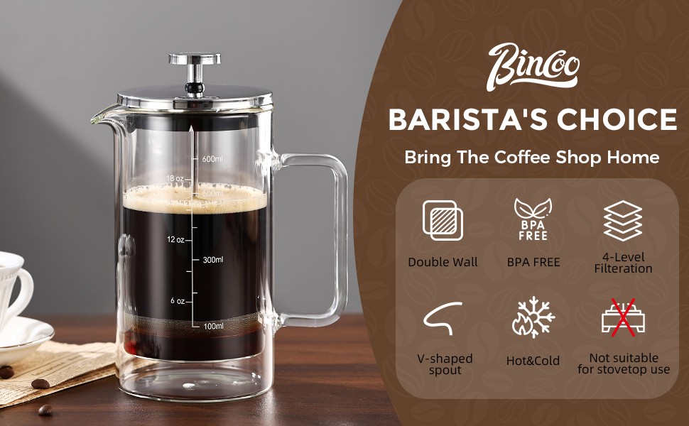 French Pr Coffee Maker 600ML,Double Wall Insulated Borolicate
