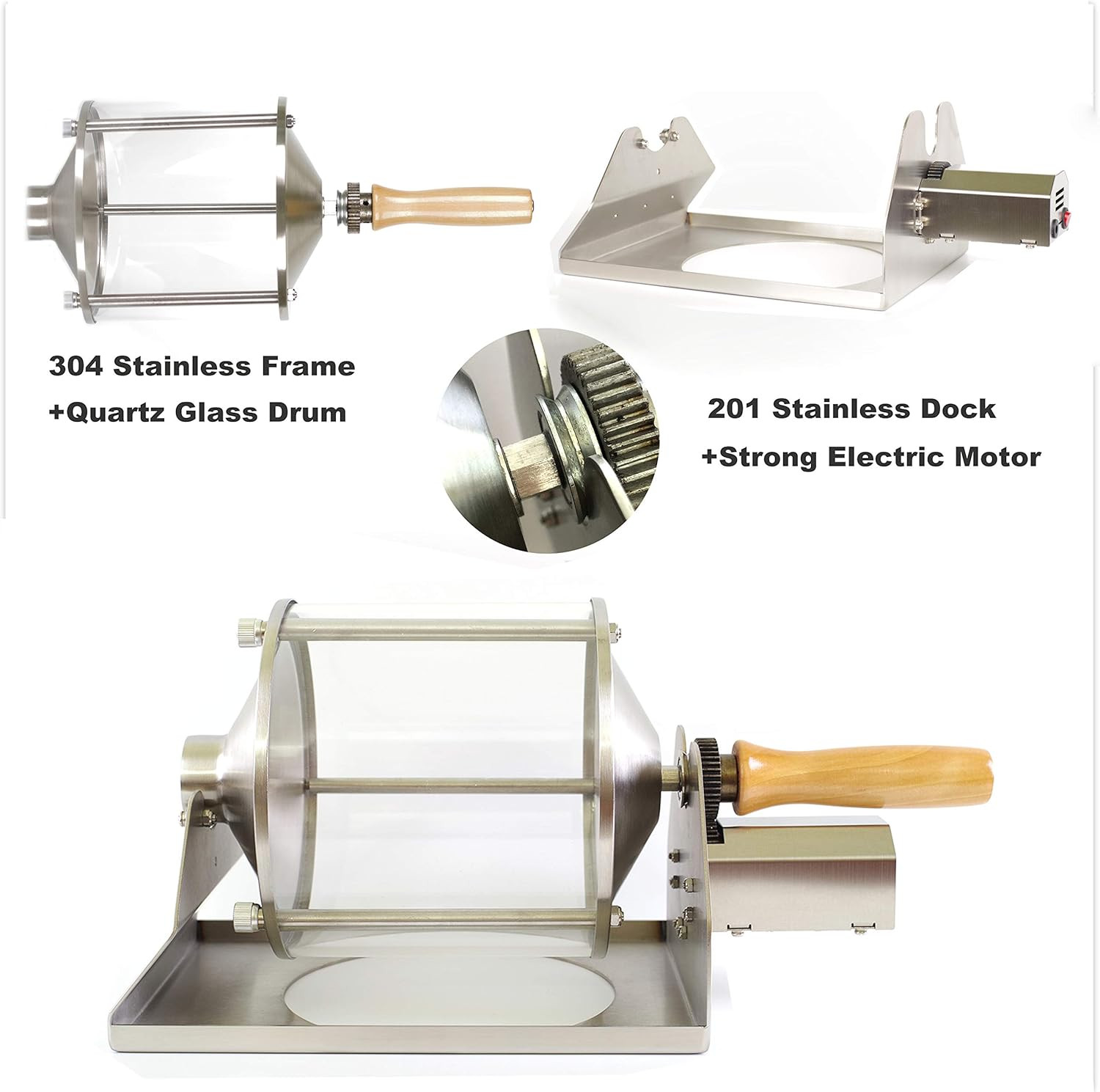 Home Coffee Roaster with Gas Burner, 400G Capacity, Quartz Drum & Steel Frame