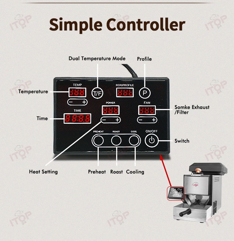 200g Electric Coffee Bean Roaster Stir Roasting 3 Modes Optional Baking Curve