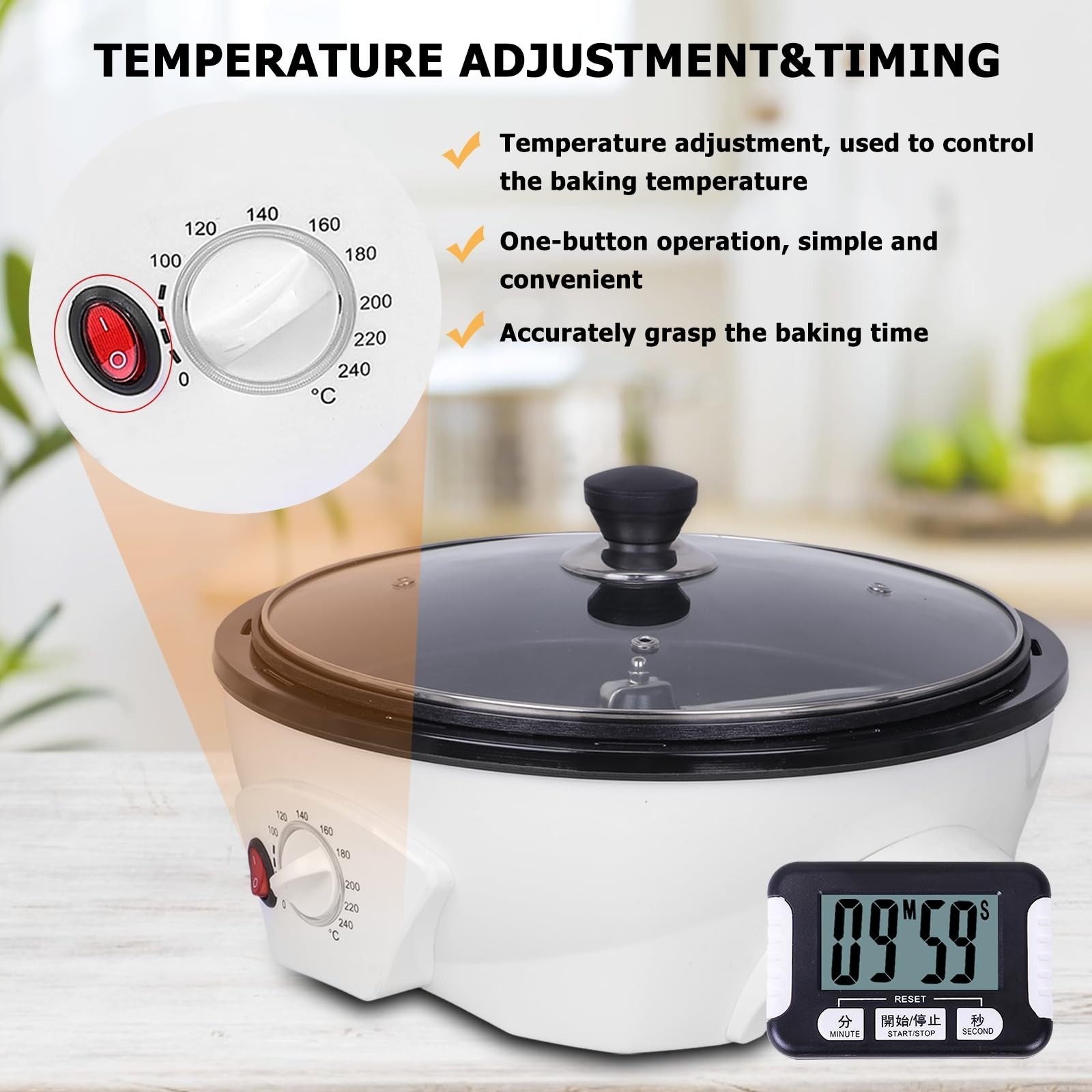 JIAWANSHUN Electric Coffee Bean Roaster 800g 1200W 100-240°C Timer