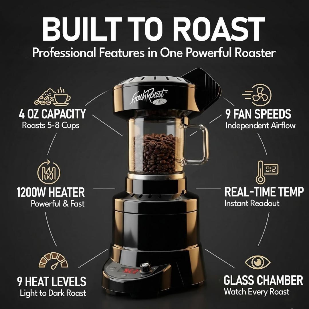 Fresh Roast SR500 Automatic Coffee Bean Roaster – Black