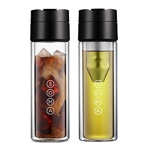 SOMA Double Wall Glass Tea and Coffee Cold Brew Bottle, Bla, 12oz (SM18501K)