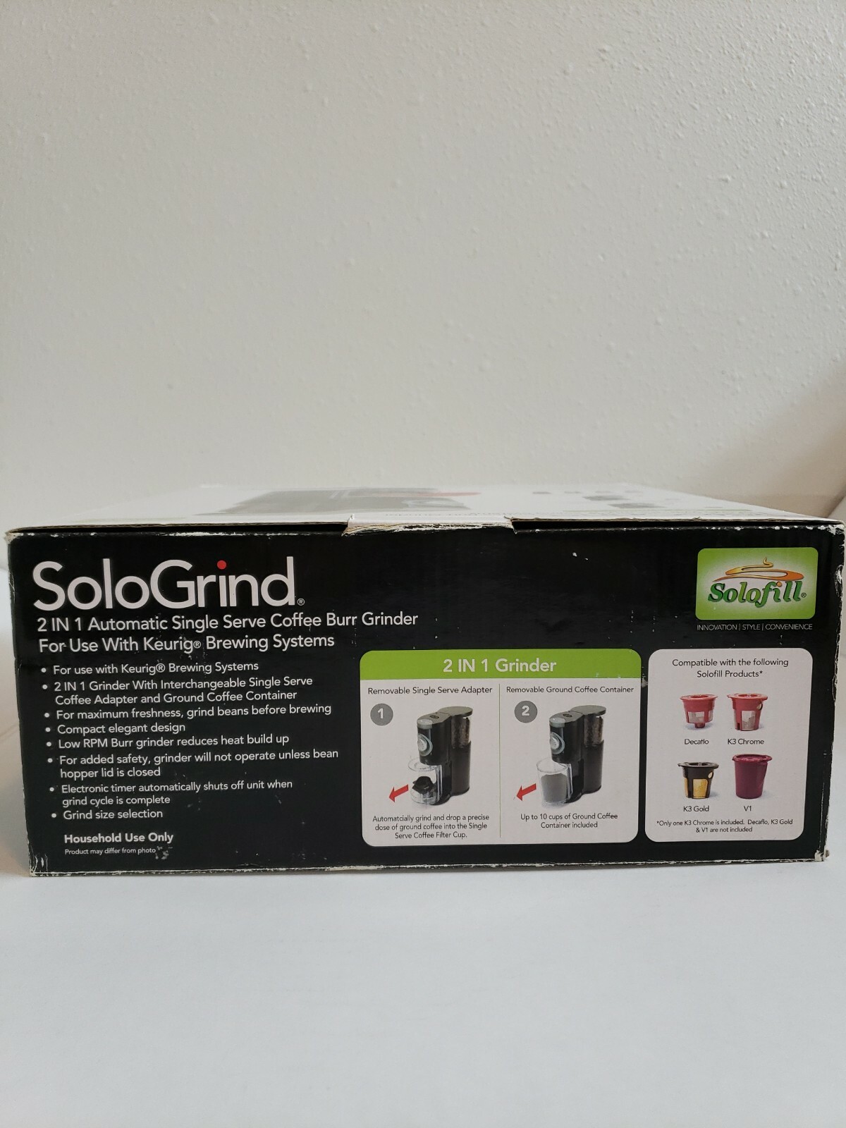 Solo Grind 2 In 1 Automatic Single Serve Coffee Burr Grinder For Use w/Keurig