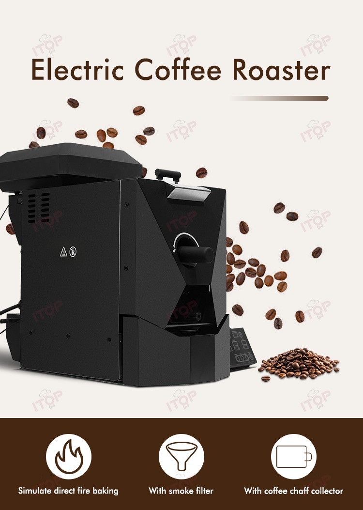 ITOP Electric Coffee Bean Roaster Drum Roaster 3 Operating Modes Espresso Tool