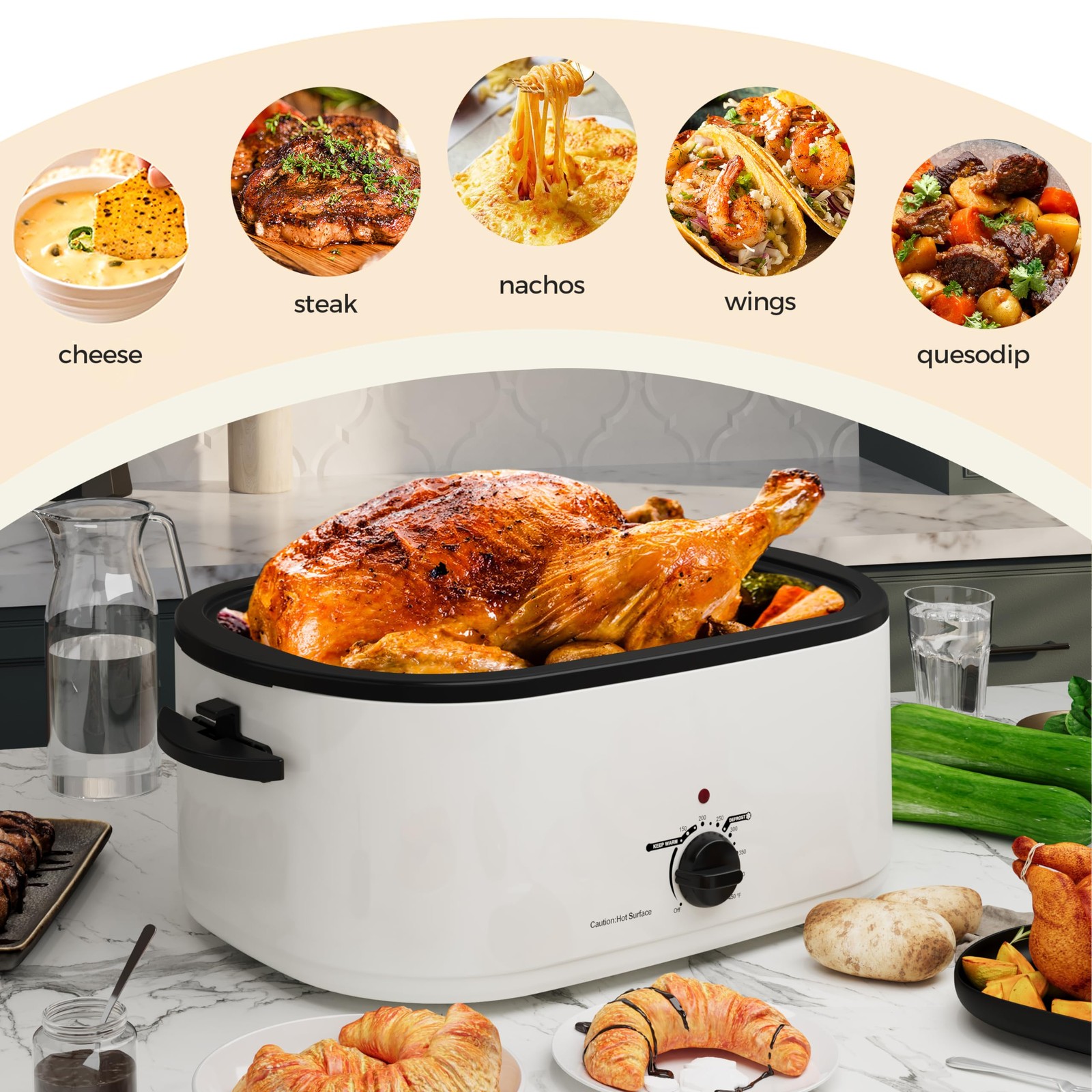 Heynemo Roaster Oven Electric Roaster Oven 26 Quart Lid Turkey Roaster Function
