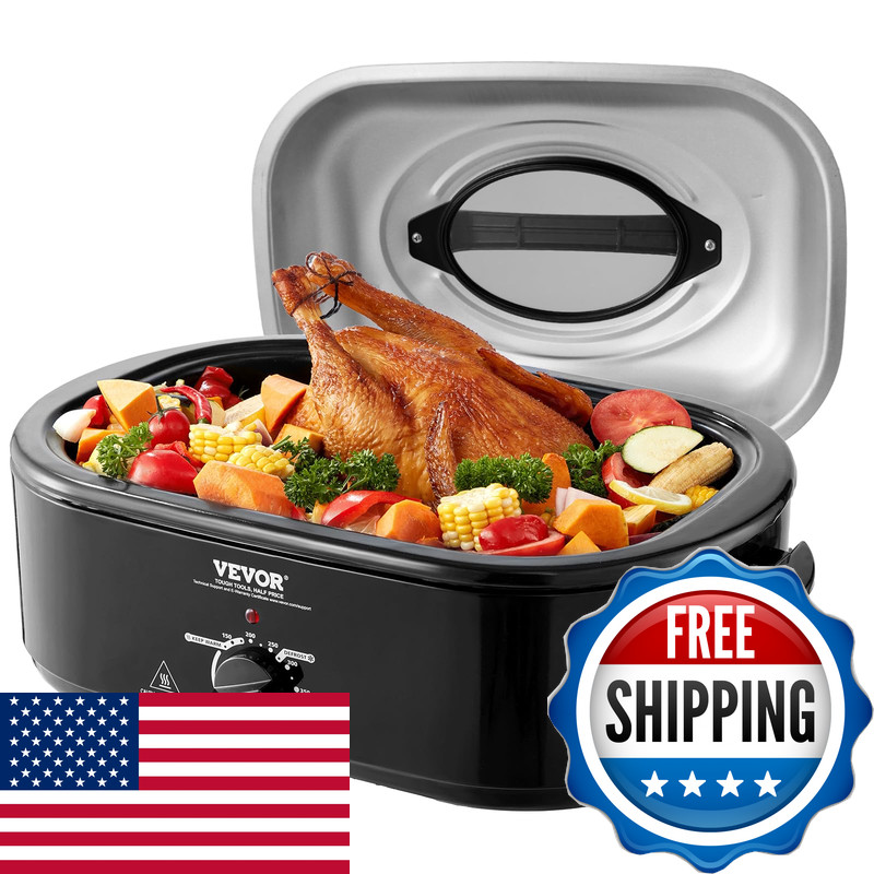 Vevor Electric Roaster Oven 20 Qt Turkey Roaster Self-Basting Lid 1450W Roaster