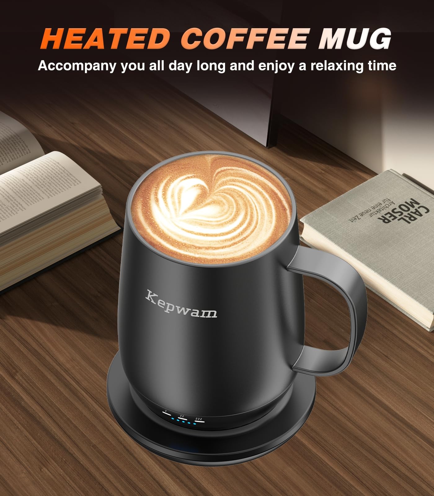 Kepwam Self-Heating Coffee Mug T2, 16oz Electric Heated Hot 16oz, Black