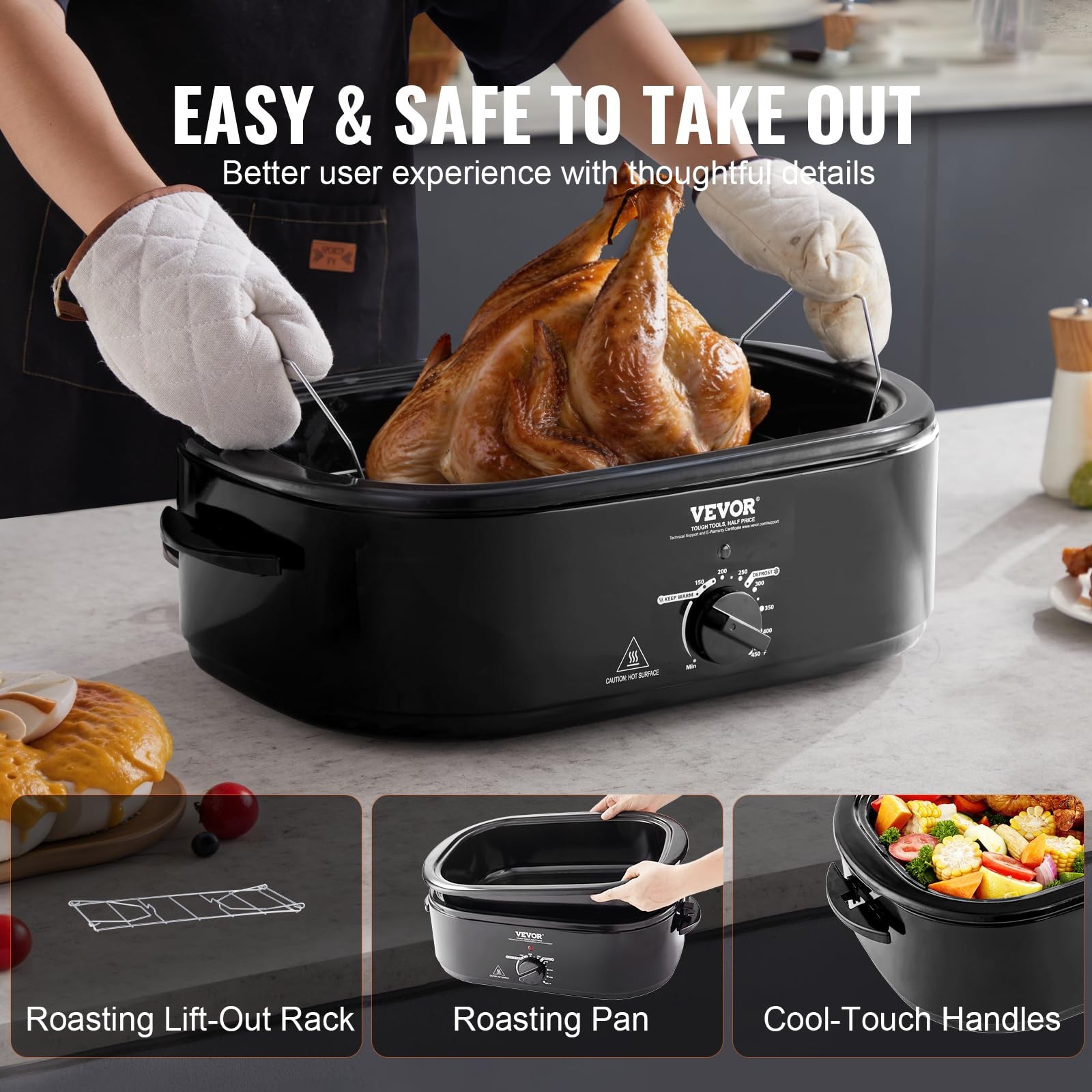 Vevor Electric Roaster Oven 20 Qt Turkey Roaster Self-Basting Lid 1450W Roaster
