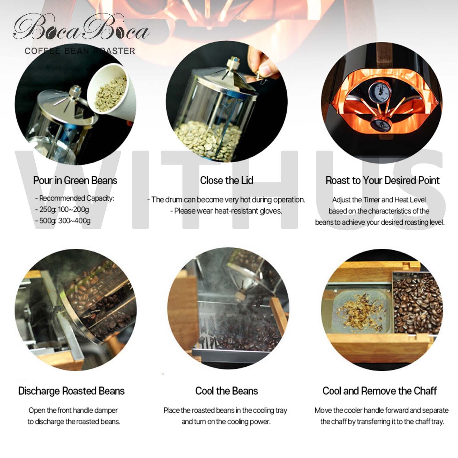 BocaBoca Coffee Bean Roaster 250 Roasting Machine Nuts Barista Home 110V / 220V