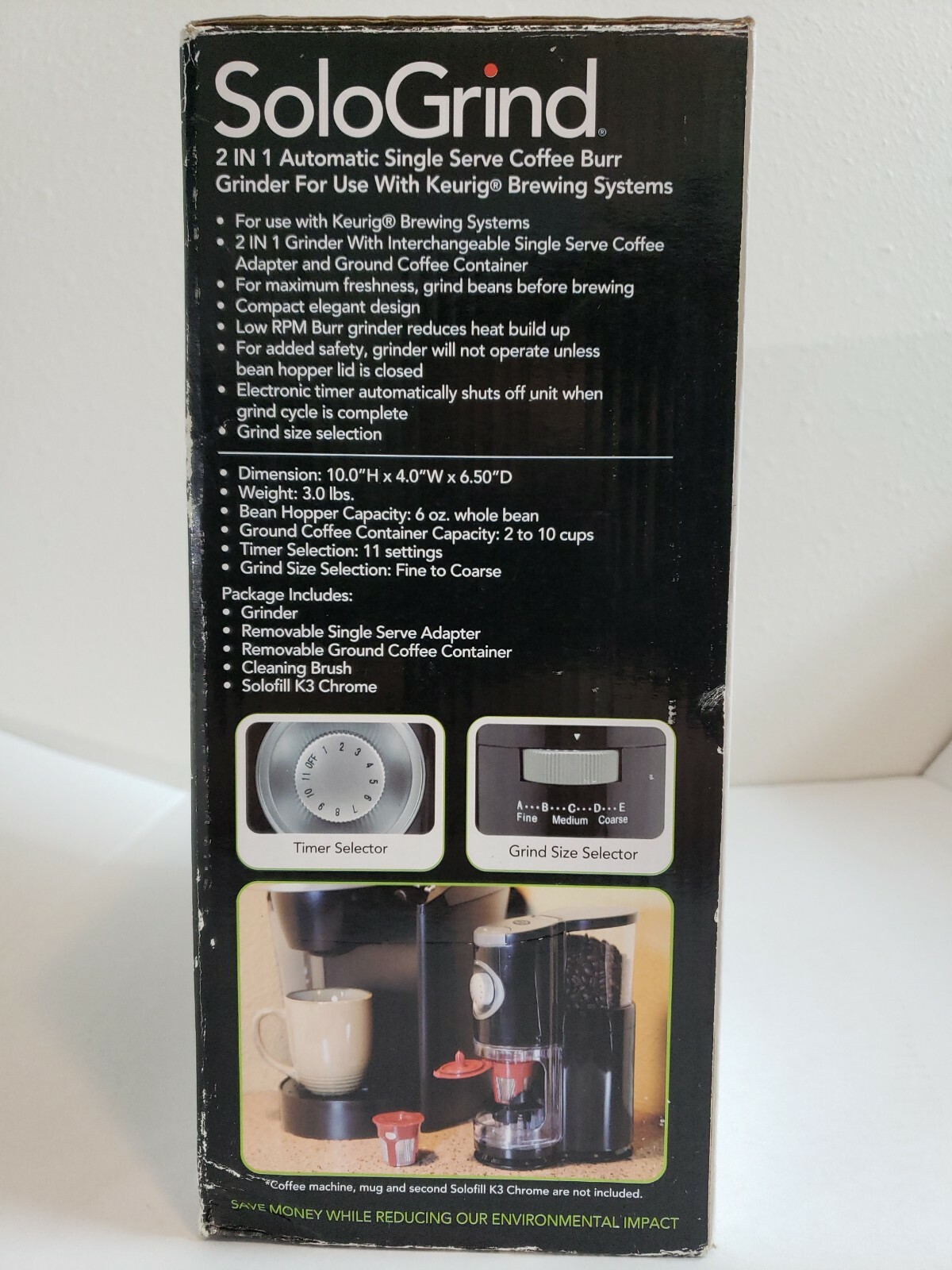 Solo Grind 2 In 1 Automatic Single Serve Coffee Burr Grinder For Use w/Keurig