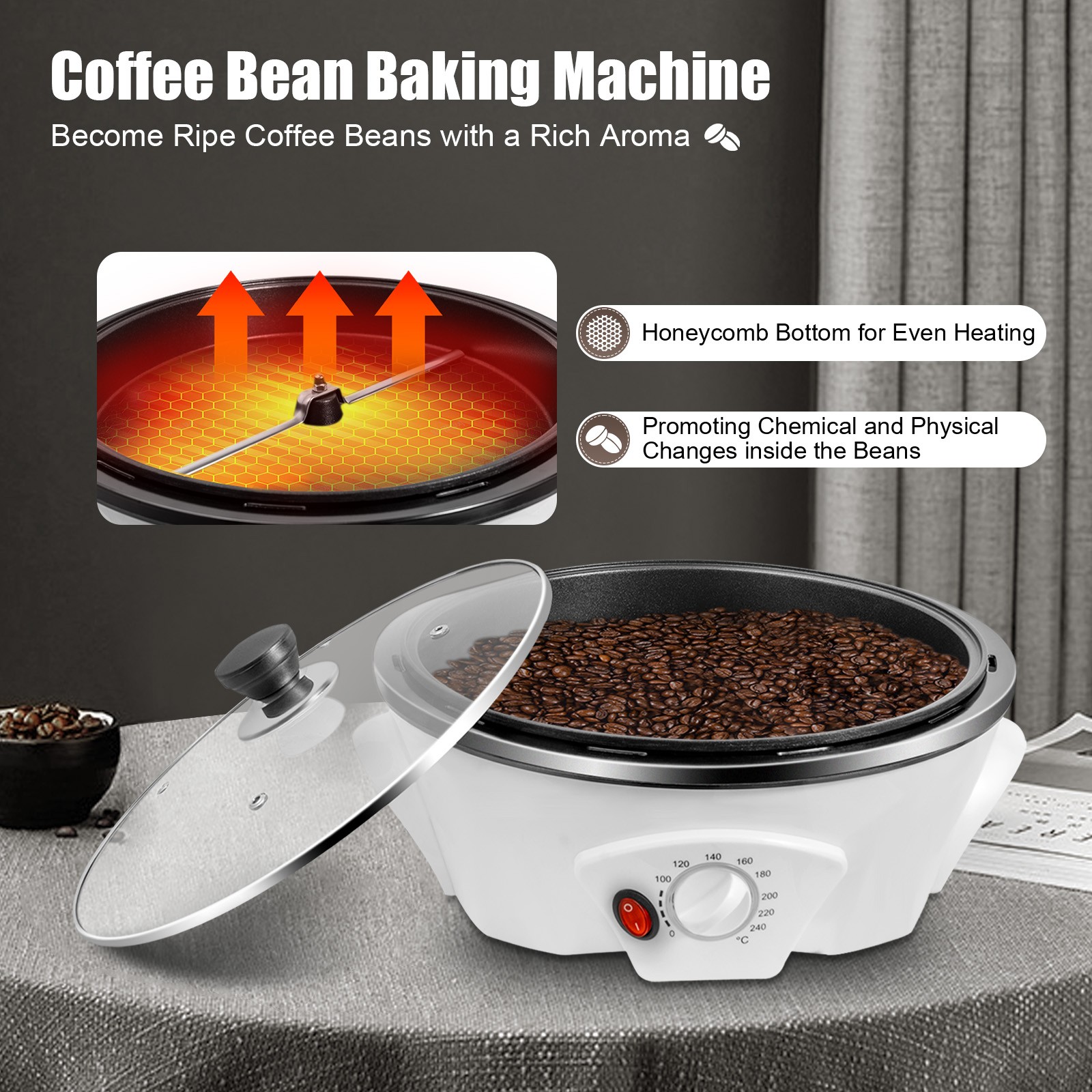 Electric Coffee Bean Roasting Machine Round Coffee Roaster Baking Baker Home