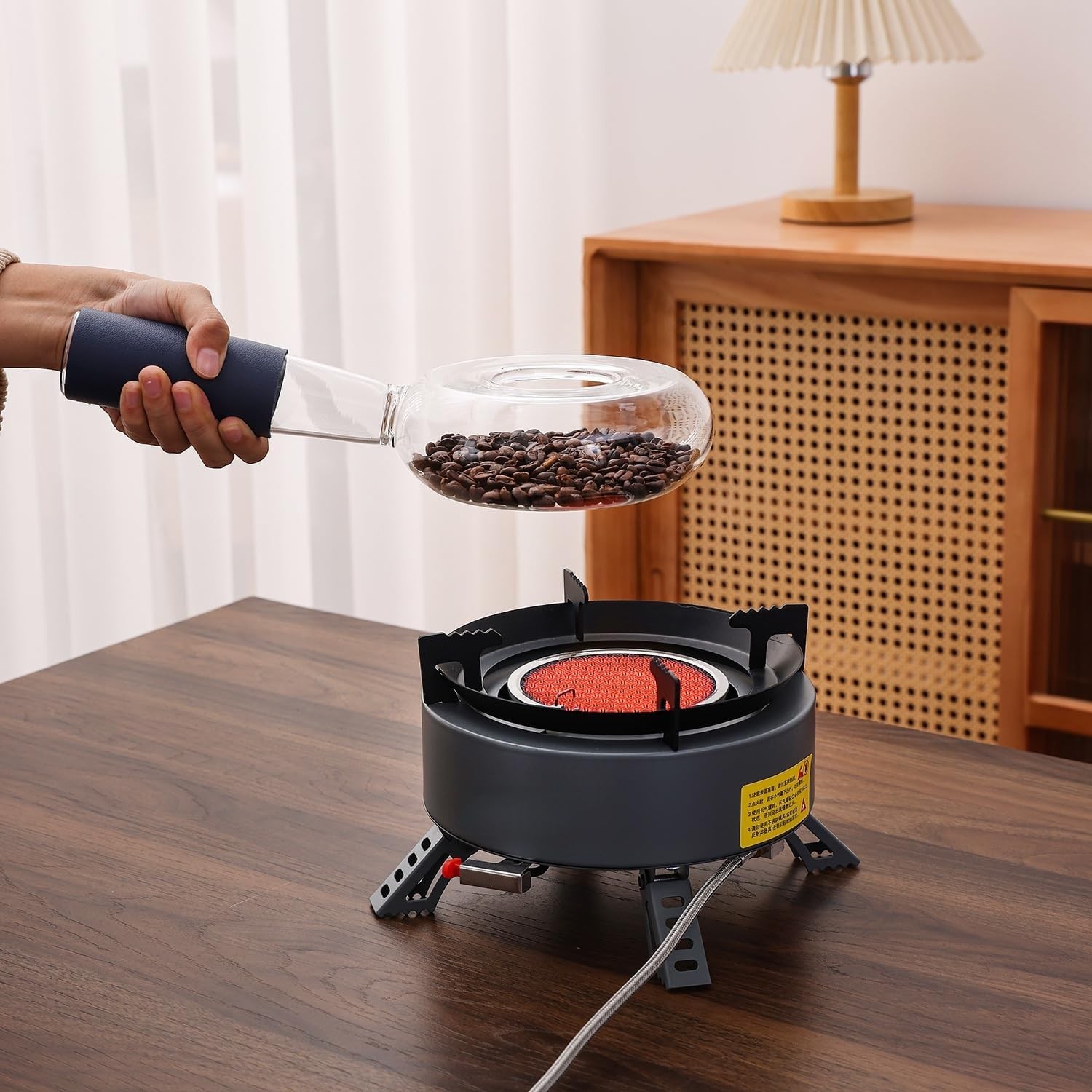 Stove-Safe Coffee Bean Roaster with Temperature Control & Transparent Design