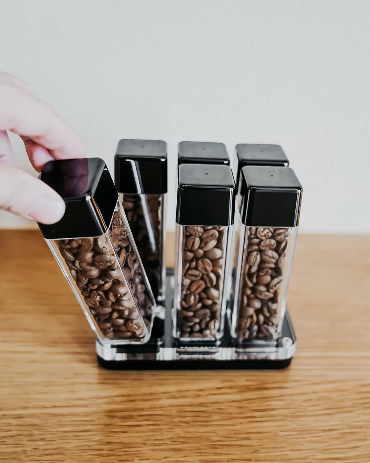 6 Tubes Coffee Bean Cellars with Stand & Hopper – Single Dose Coffee Bean Vaults