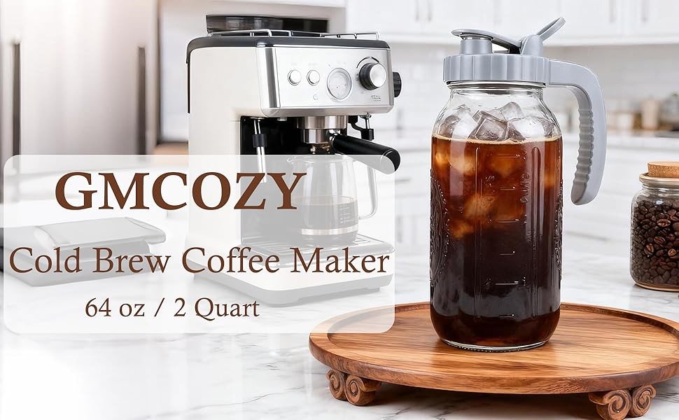 64 OZ Cold Brew Coffee Maker 2 Quart Mason Jar Glass Iced Tea Pitcher With
