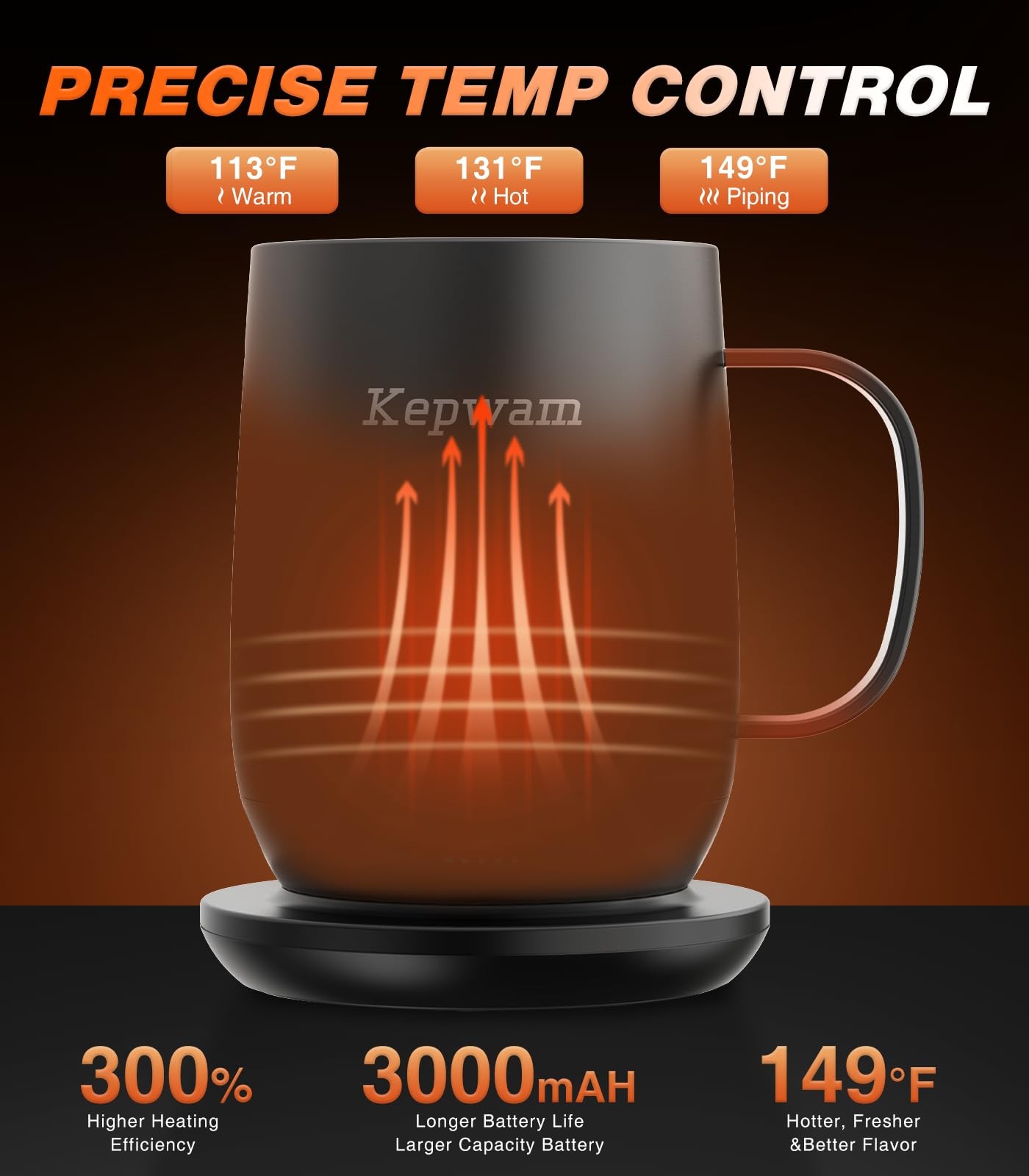 Kepwam Self-Heating Coffee Mug T2, 16oz Electric Heated Hot 16oz, Black