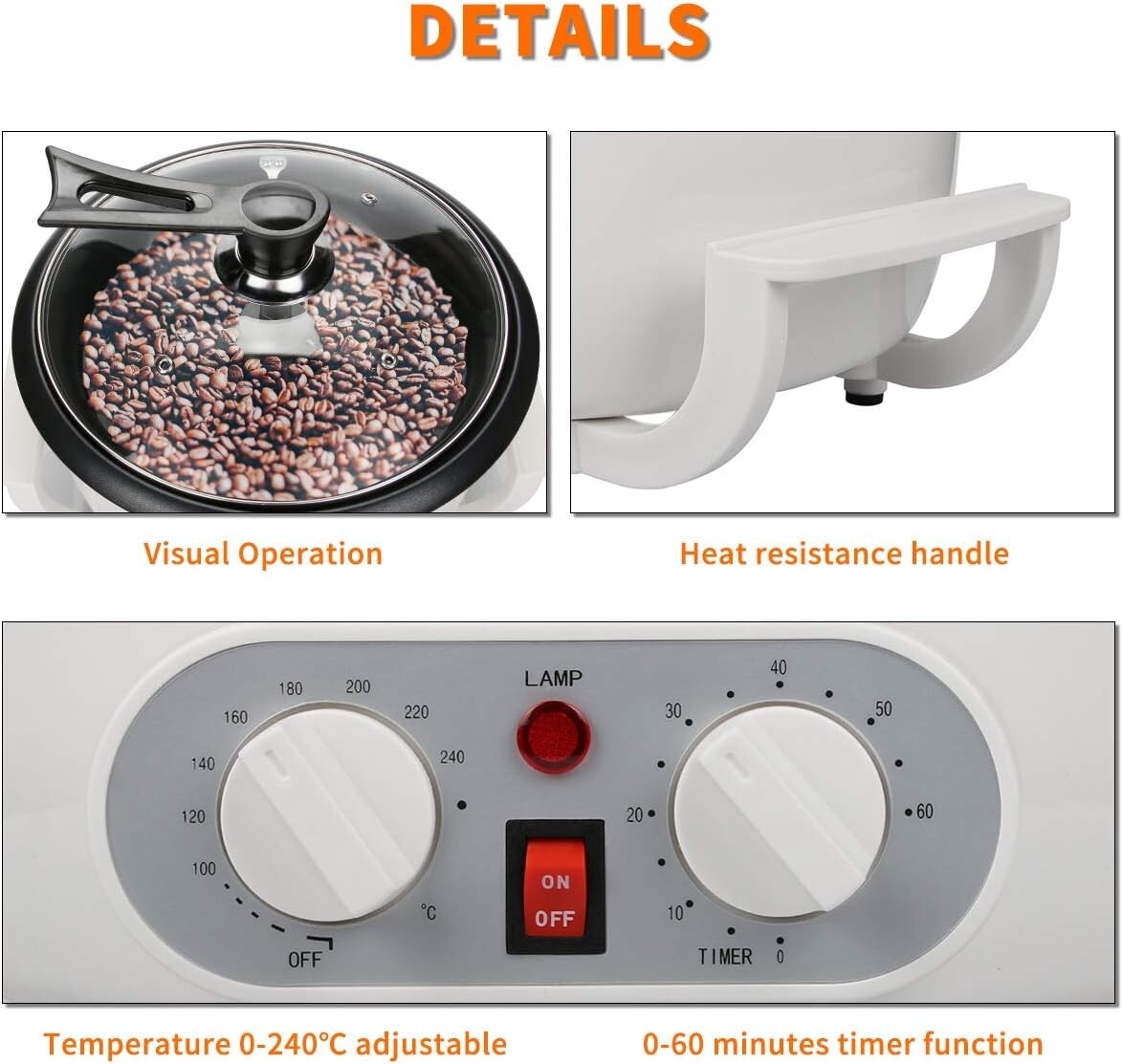 Multi-Function Coffee Bean Roaster: Roast Peanuts, Chestnuts & More, 110V 1200W