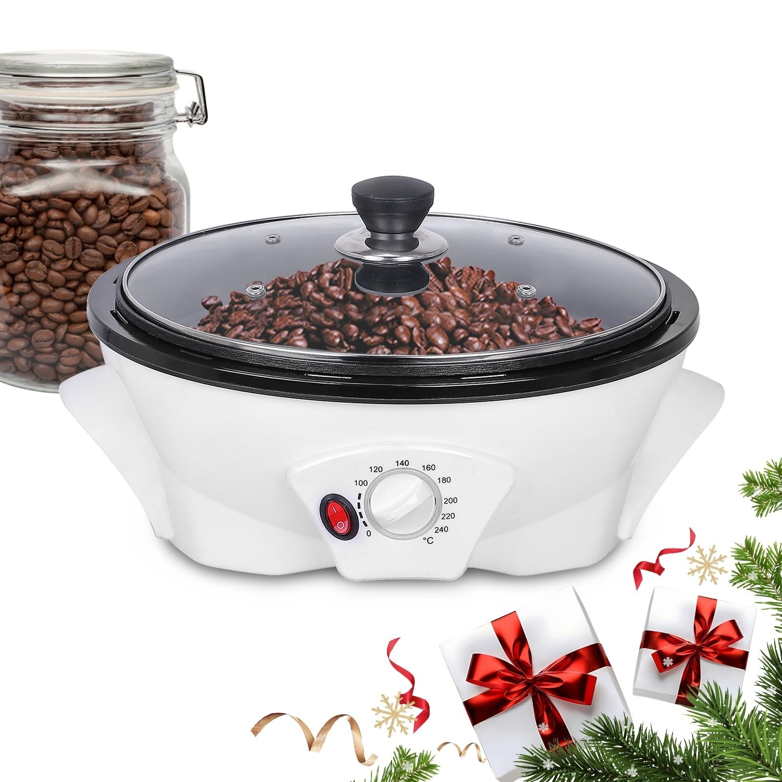 JIAWANSHUN Electric Coffee Bean Roaster 800g 1200W 100-240°C Timer