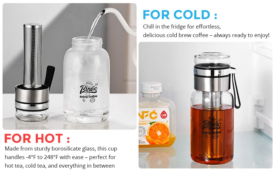 Glass Cold Brew Coffee Maker with Extended Fine Mesh , Tea