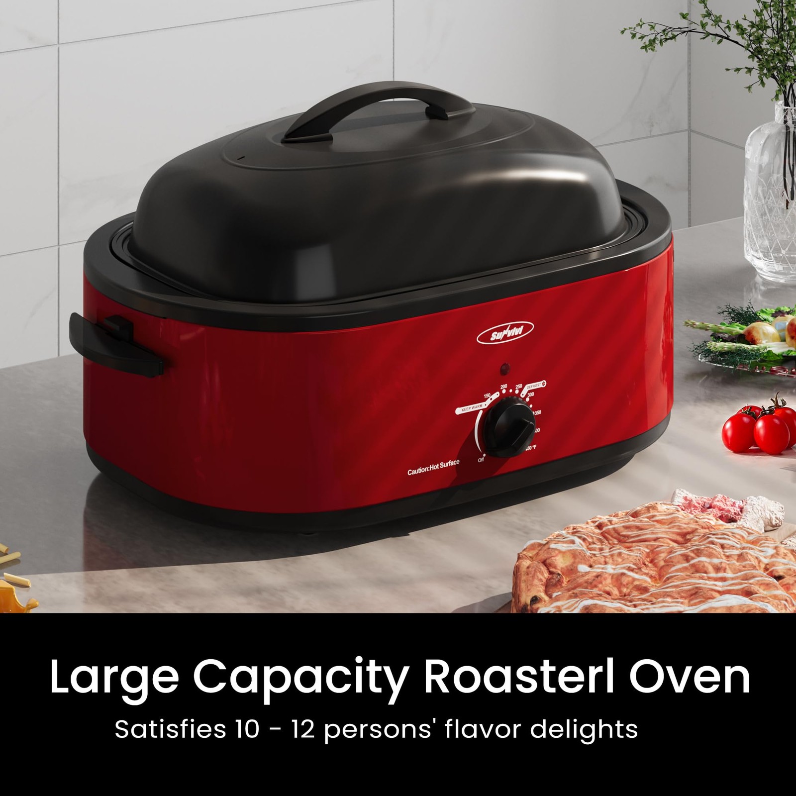 Sunvivipro 22-Quart Electric Roaster Oven Removable Pan And Self-Basting Lid