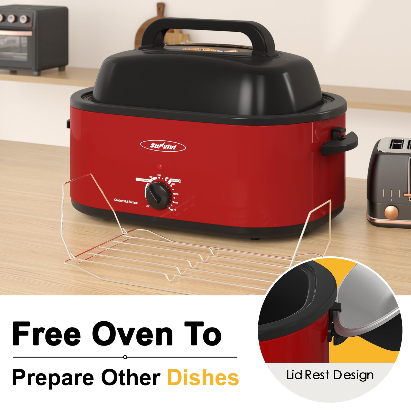Sunvivipro Roaster Oven Electric Roaster Oven Viewing Lid Large Roaster