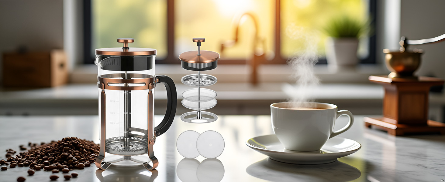 34oz French Pr Coffee Maker, Thiened Borosilicate Glass & 304