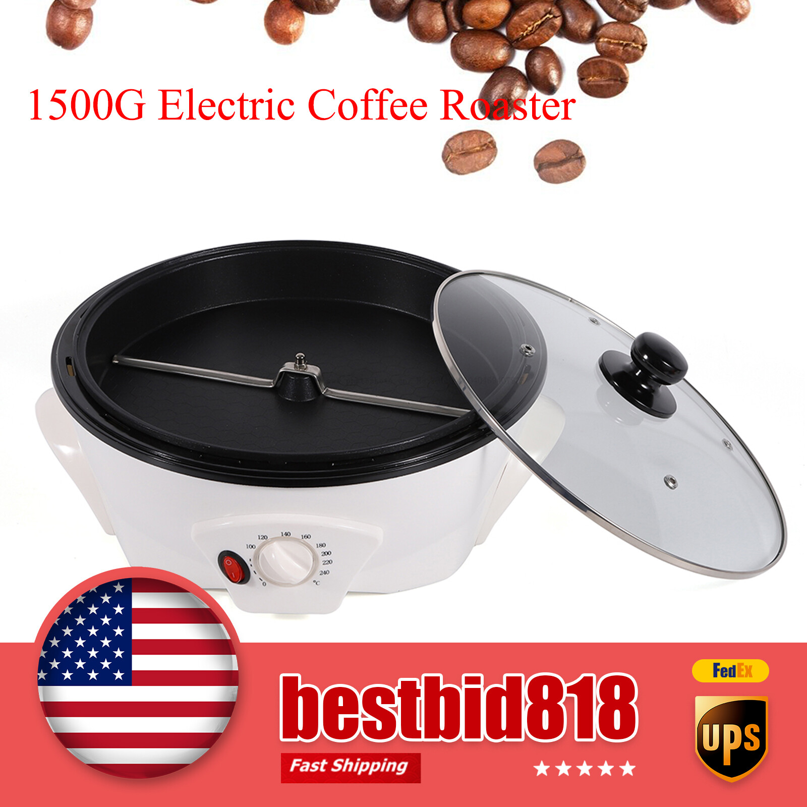 Electric Coffee Bean Roasting Machine Round Coffee Roaster Baking Baker Home