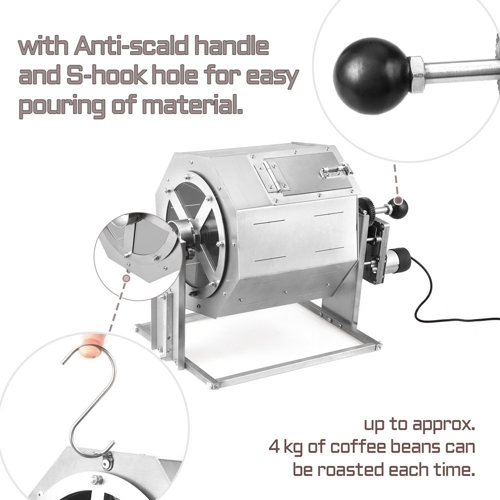 8L Electric Coffee Beans Roasting Baking Machine Gas Burner Drum Type 110V/220V