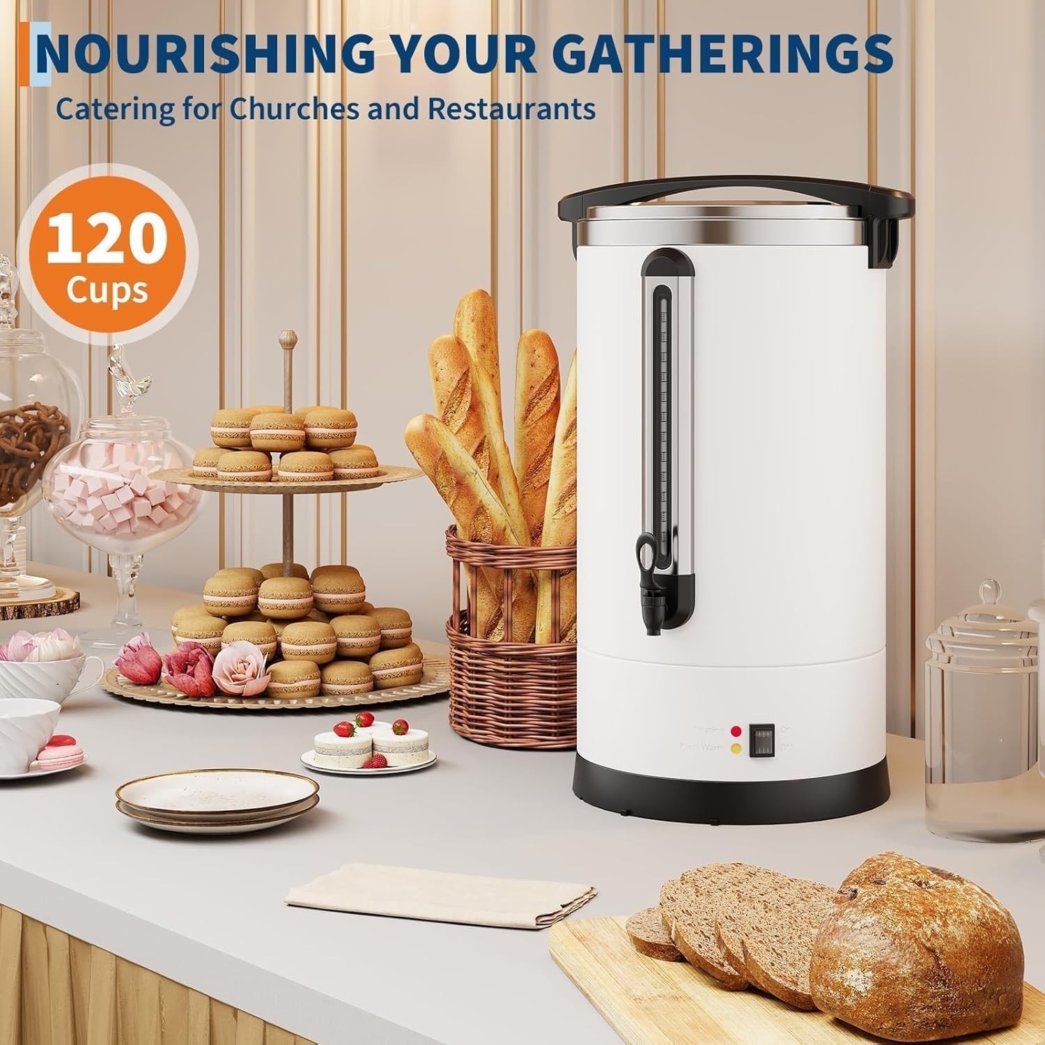 120 Cup Coffee Urn 18L/4.8Gal Stainless Steel Electric Hot Water Dispenser White