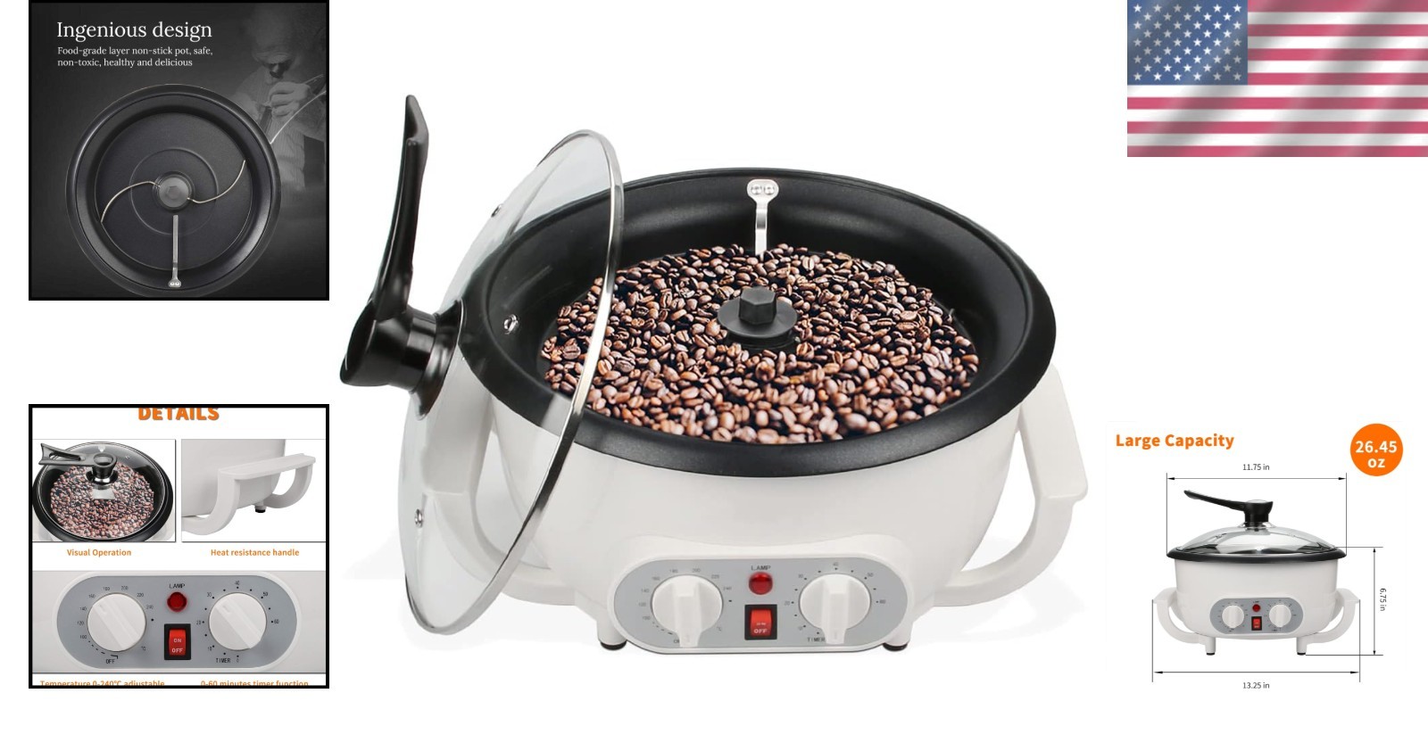 Professional 60 Min Timer Coffee Bean Roaster 0.75kg