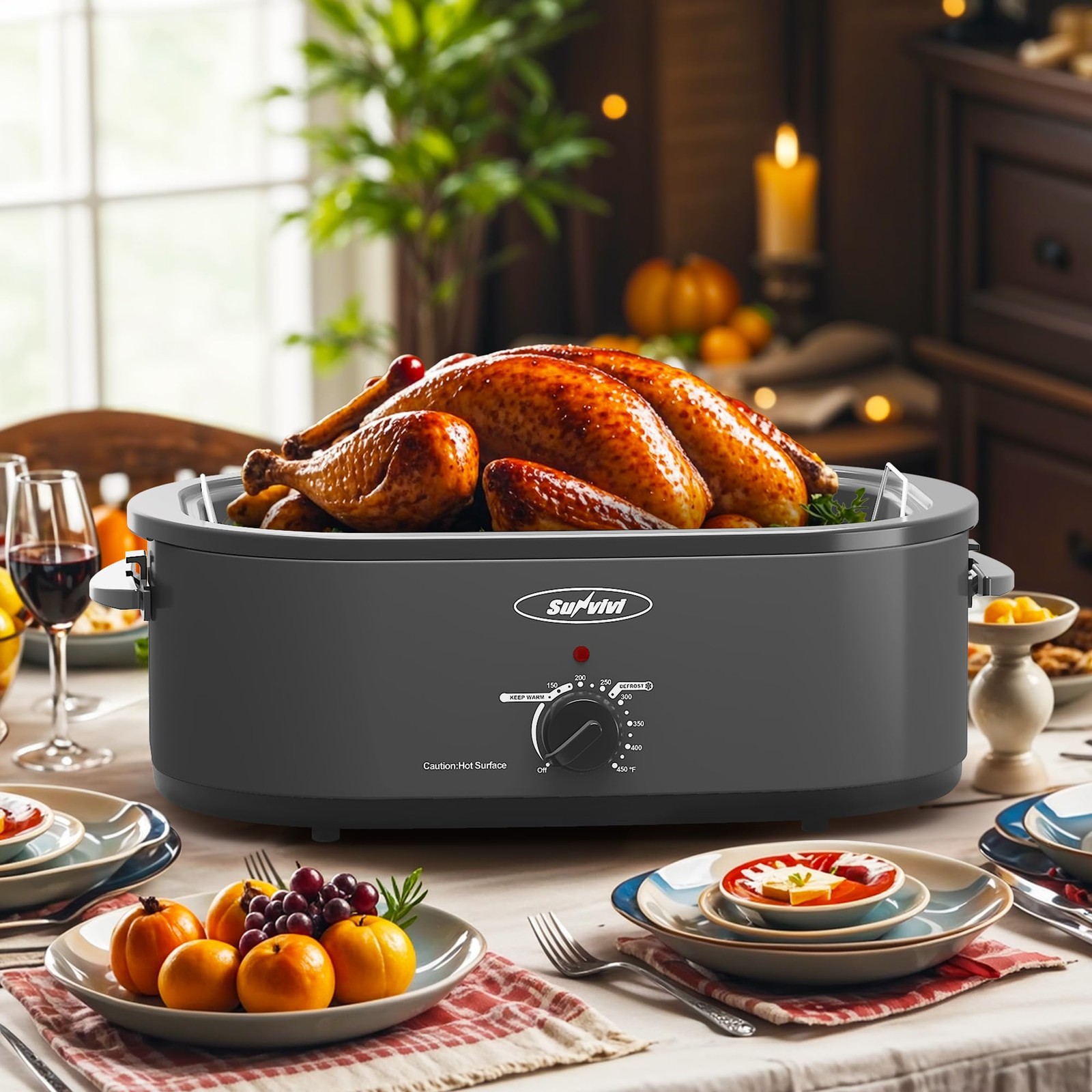 Sunvivi Electric Roaster20 Quart Roasting Oven Self-Basting Lid Removable