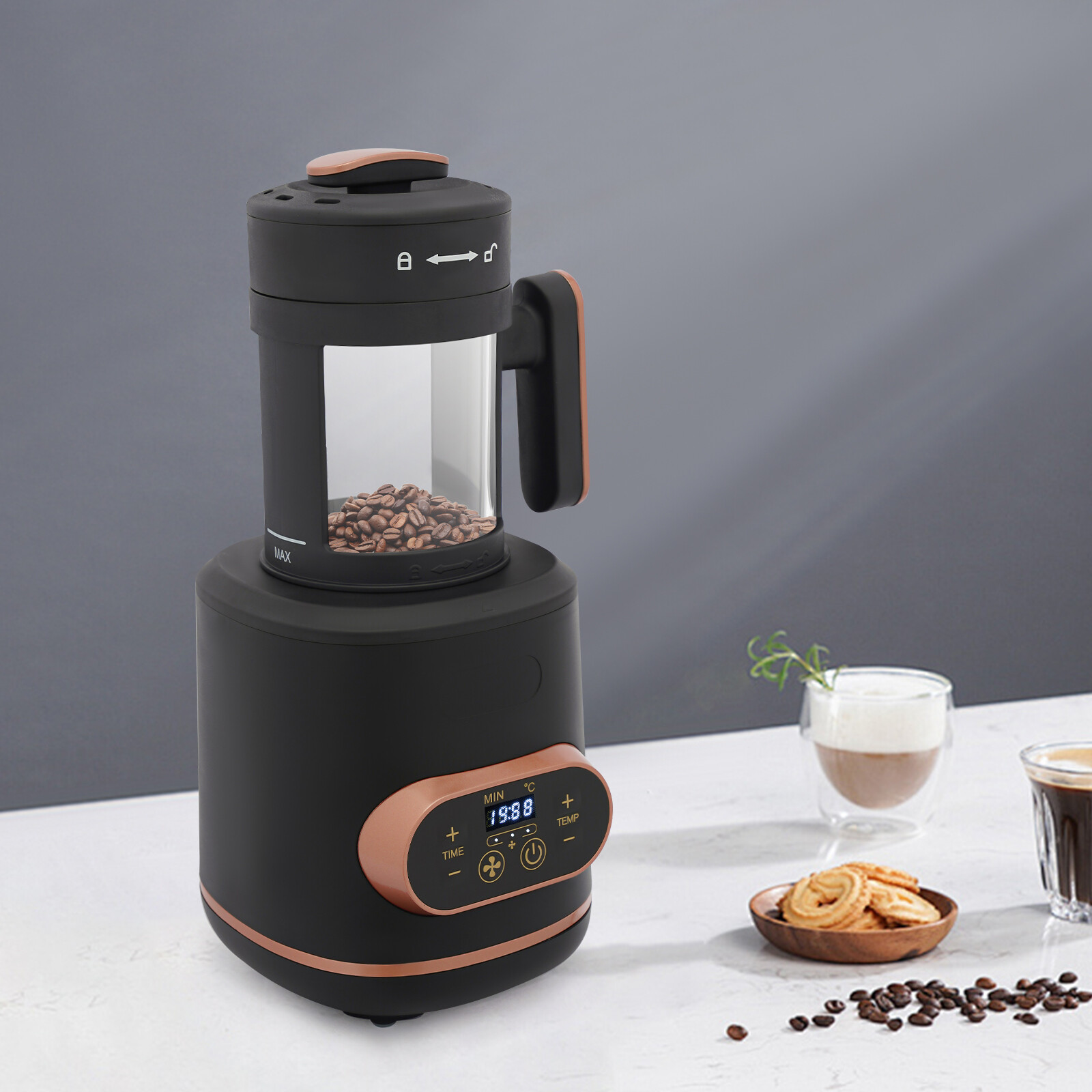 110V LED Glass Plastic Machine 1500W Coffee Bean Roaster Roasting Home Use
