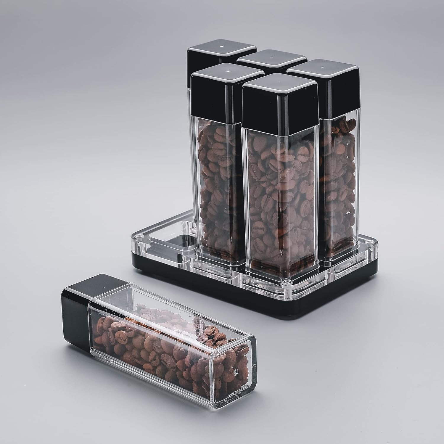 6 Tubes Coffee Bean Cellars with Stand & Hopper – Single Dose Coffee Bean Vaults
