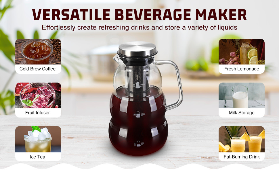 Effortl Cold Brew Coffee Maker, All Parts Dishwasher-Safe, 2.0L/68oz