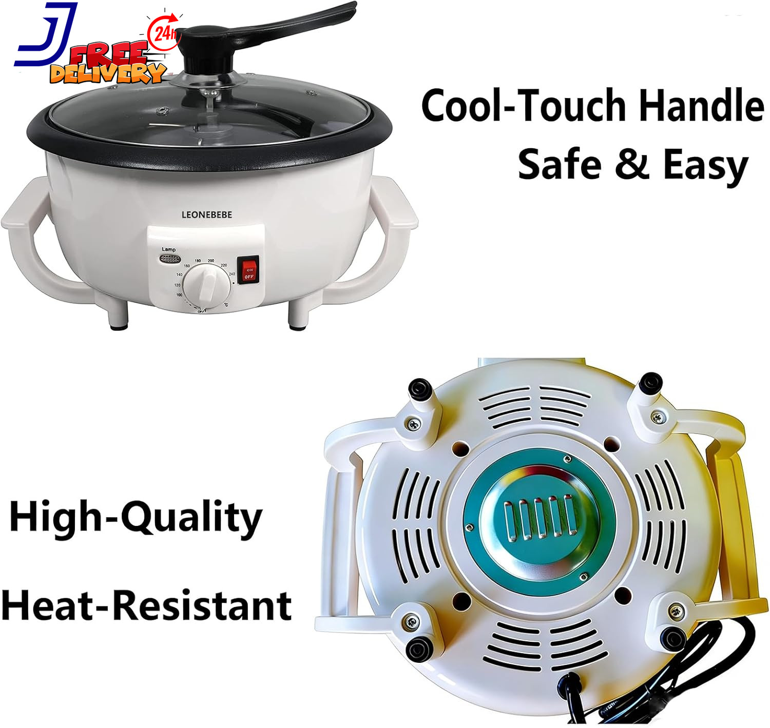 Electric Home Coffee Roaster Adjustable Temp 1.6 lbs Capacity Smoke Reduced