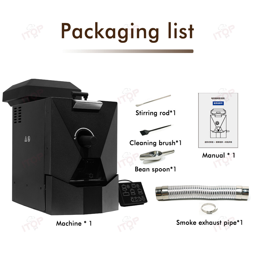 Electric Coffee Bean Roaster Drum Roasting 1000W W/ Smoke Exhaust Pipe 3 Modes