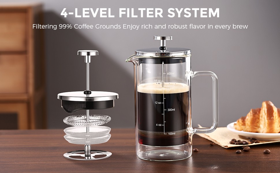 French Pr Coffee Maker 600ML,Double Wall Insulated Borolicate