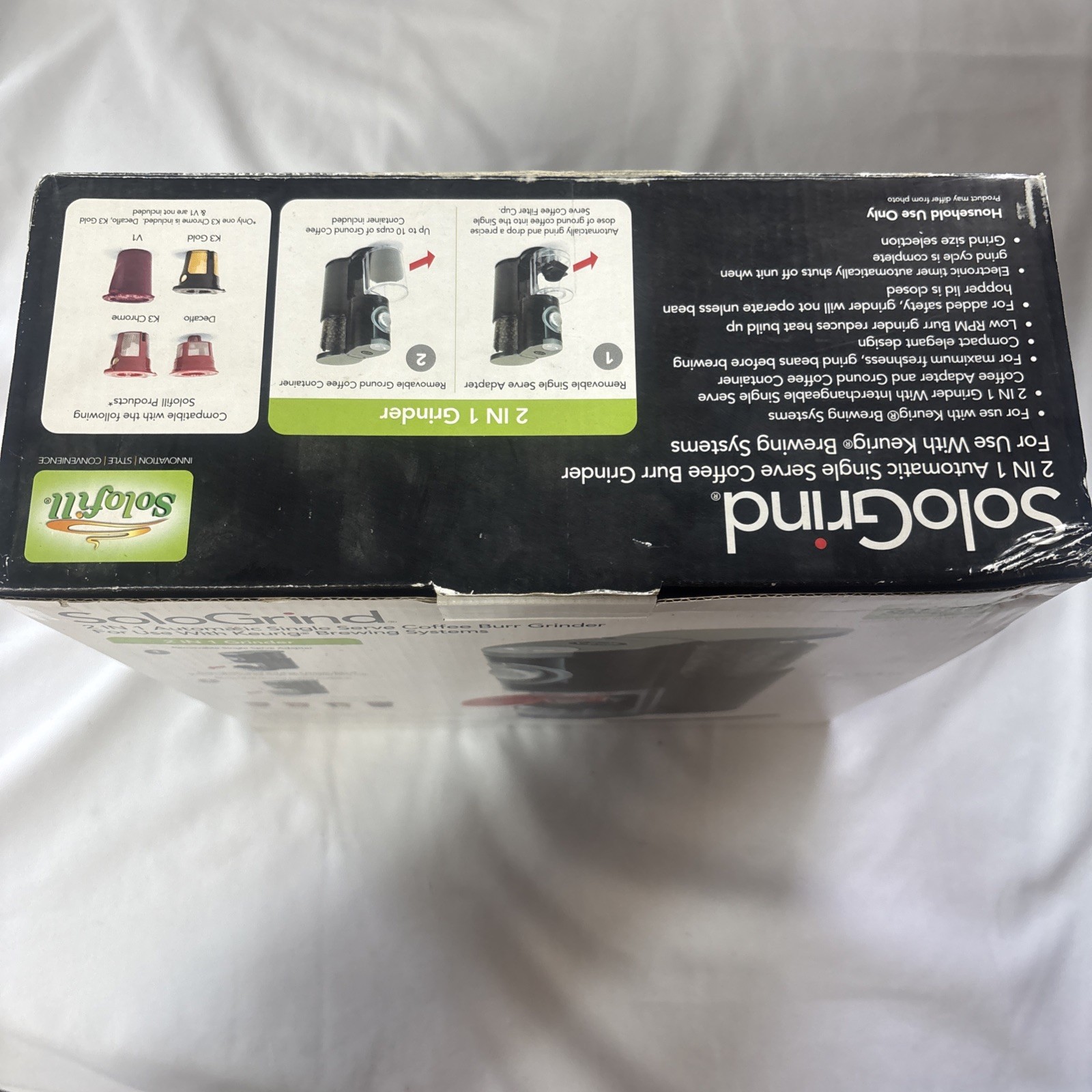 New! Solofill SoloGrind 2-in-1 Automatic Single Serve Coffee Burr Grinder Keurig