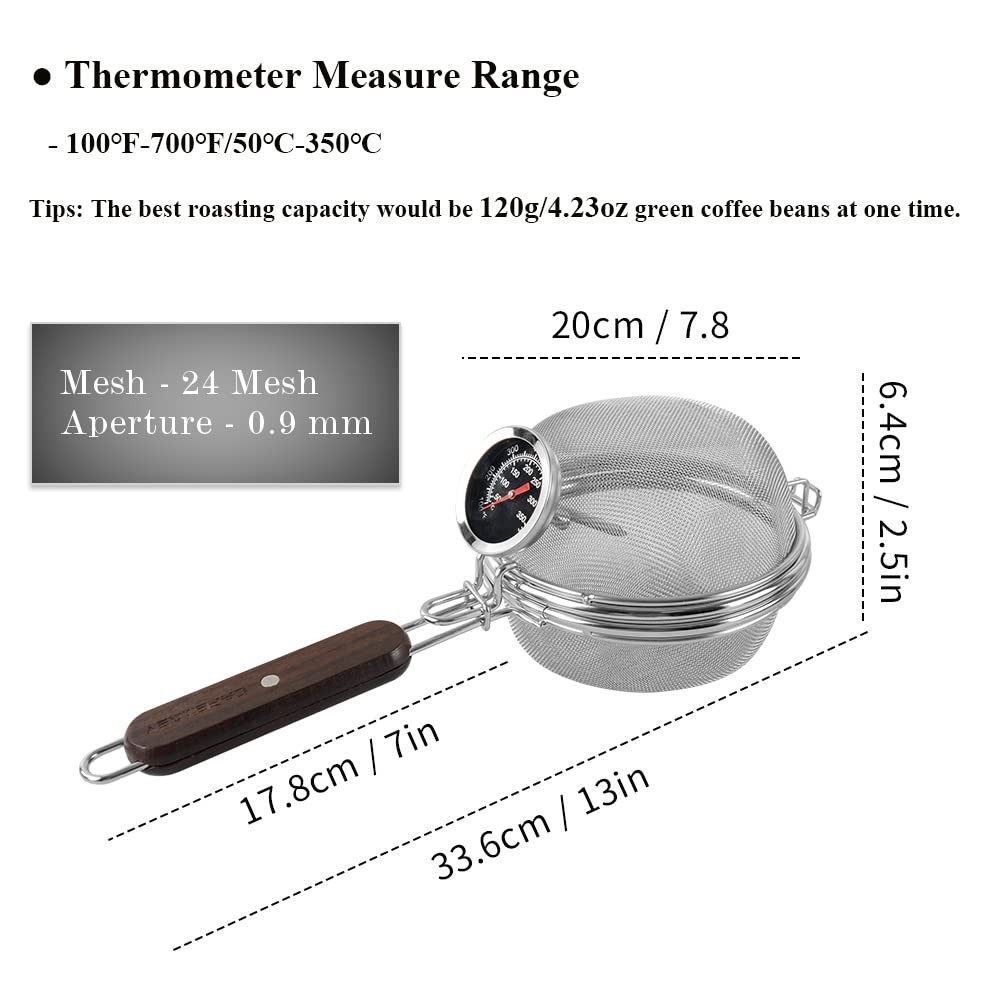 Portable Stainless Steel Coffee Bean Roaster with Thermometer – Home & Outdoor T