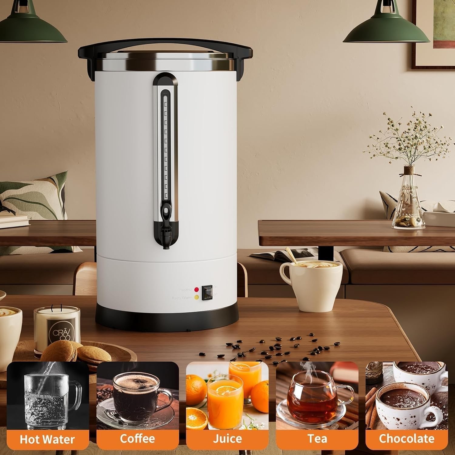 120 Cup Coffee Urn 18L/4.8Gal Stainless Steel Electric Hot Water Dispenser White