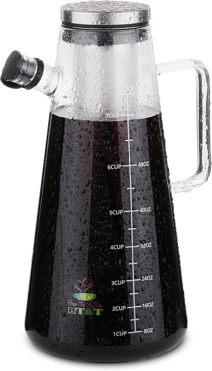 BTaT- Airtight Cold Brew Iced Coffee Maker Pitcher, 2 Liter/ 64 oz, Iced